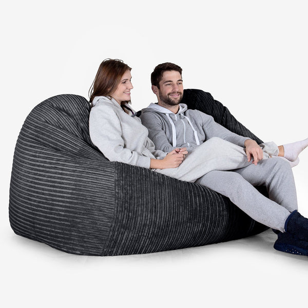 Gros Pouf Canapé - Côtelé Noir 02