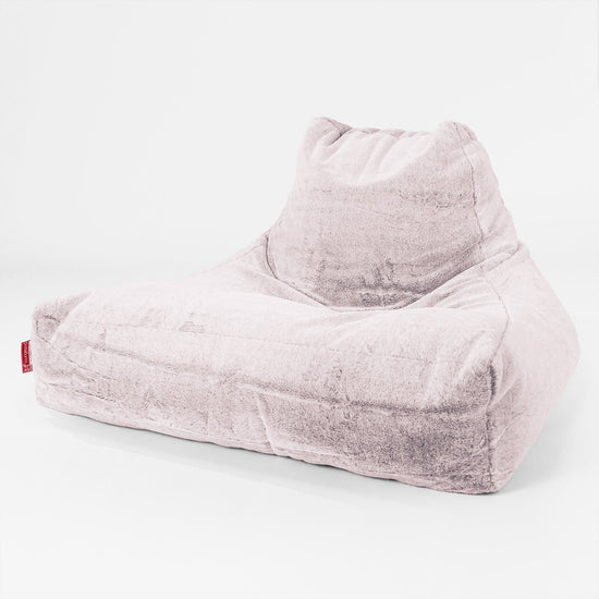 Gros Pouf Fauteuil Relax - Fausse Fourrure Lapin Rose Pastel 01