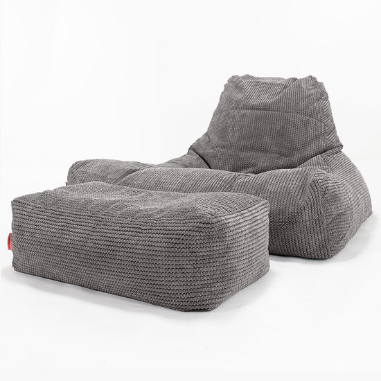 Gros Pouf Fauteuil Relax - Velours Côtelé Gaufré Anthracite 02