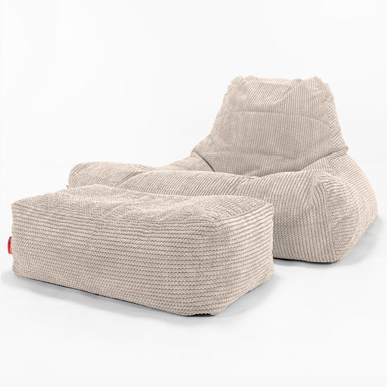 Gros Pouf Fauteuil Relax - Velours Côtelé Gaufré Crème 02