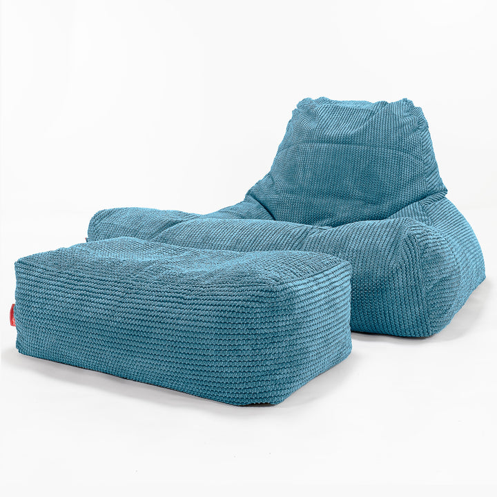 Gros Pouf Fauteuil Relax - Velours Côtelé Gaufré Mer Égée 02