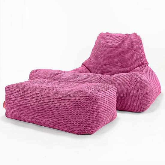 Gros Pouf Fauteuil Relax - Velours Côtelé Gaufré Rose 02