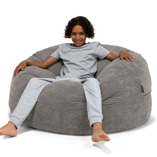 Pouf Ultra Confort pour Enfants 6-14 ans - Velours Côtelé Gaufré Anthracite 01