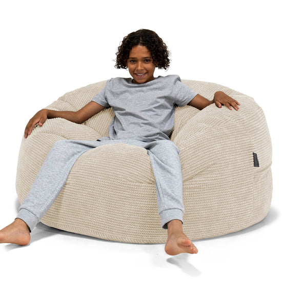 Pouf Ultra Confort pour Enfants 6-14 ans - Velours Côtelé Gaufré Crème 01