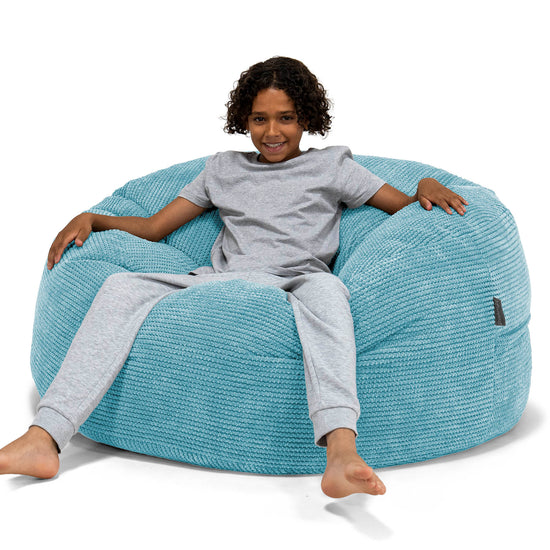 Pouf Ultra Confort pour Enfants 6-14 ans - Velours Côtelé Gaufré Mer Égée 01