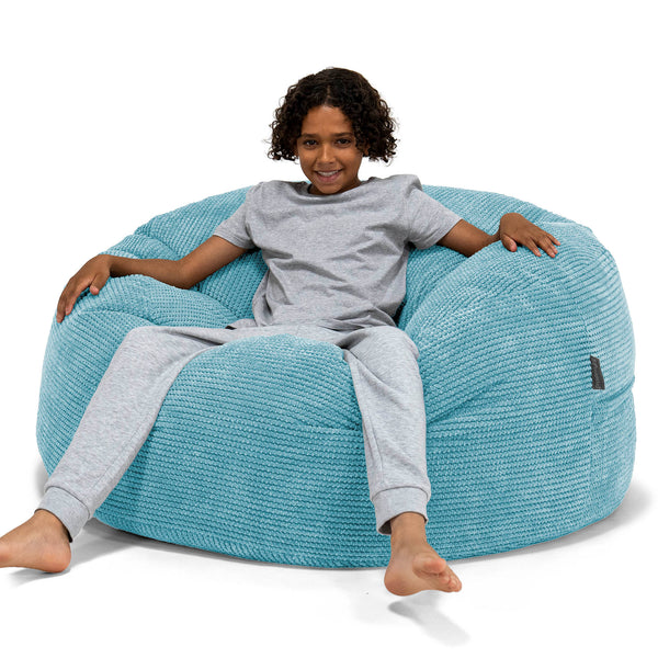 Pouf Ultra Confort pour Enfants 6-14 ans - Velours Côtelé Gaufré Mer Égée 01