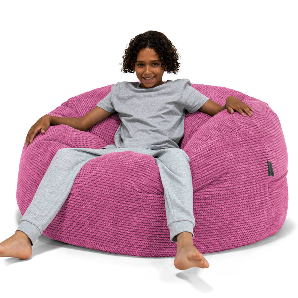 Pouf Ultra Confort pour Enfants 6-14 ans - Velours Côtelé Gaufré Rose 01