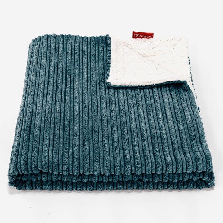 Plaid / Couverture Sherpa - Côtelé Bleu Canard 01