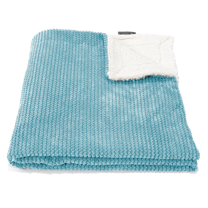 Plaid / Couverture Sherpa - Velours Côtelé Gaufré Mer Égée 01