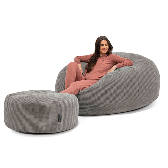 Canapé Pouf Géant Grande Mammouth - Velours Côtelé Gaufré Anthracite 02