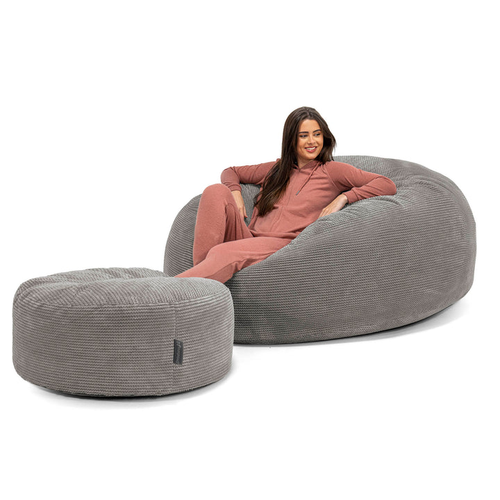 Canapé Pouf Géant Grande Mammouth - Velours Côtelé Gaufré Anthracite 02