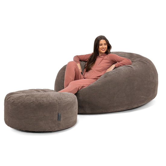 Canapé Pouf Géant Grande Mammouth - Velours Côtelé Gaufré Chocolat 02