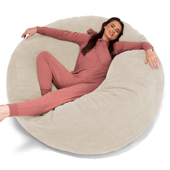 Canapé Pouf Géant Grande Mammouth - Velours Côtelé Gaufré Crème 01