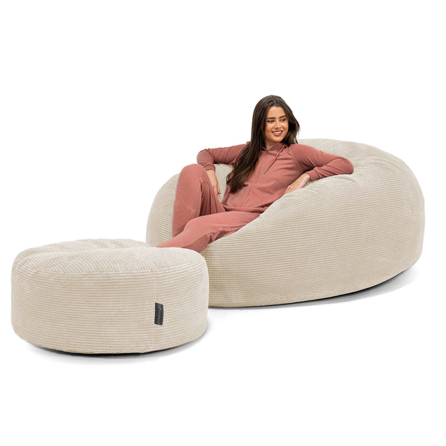 Canapé Pouf Géant Grande Mammouth - Velours Côtelé Gaufré Crème 02
