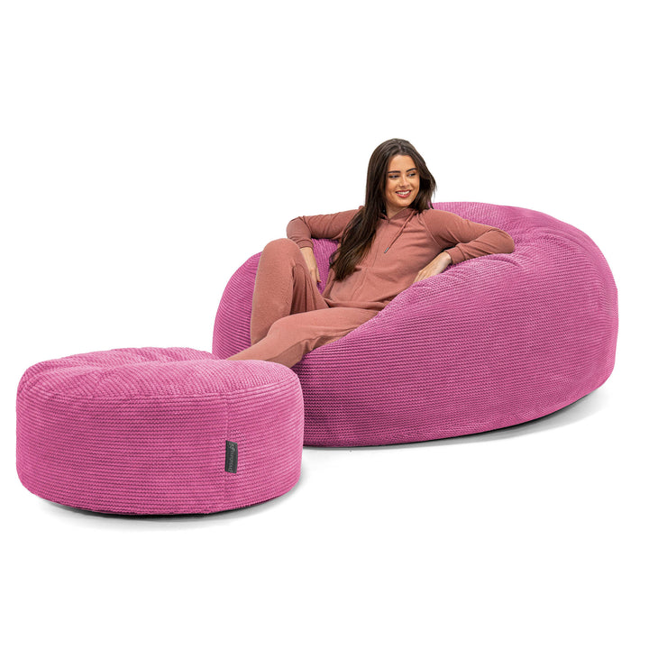 Canapé Pouf Géant Grande Mammouth - Velours Côtelé Gaufré Rose 02