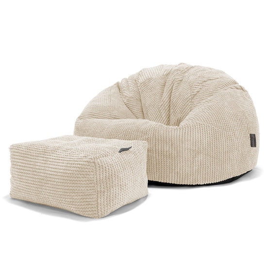 Pouf Poire Classique - Velours Côtelé Gaufré Crème 02
