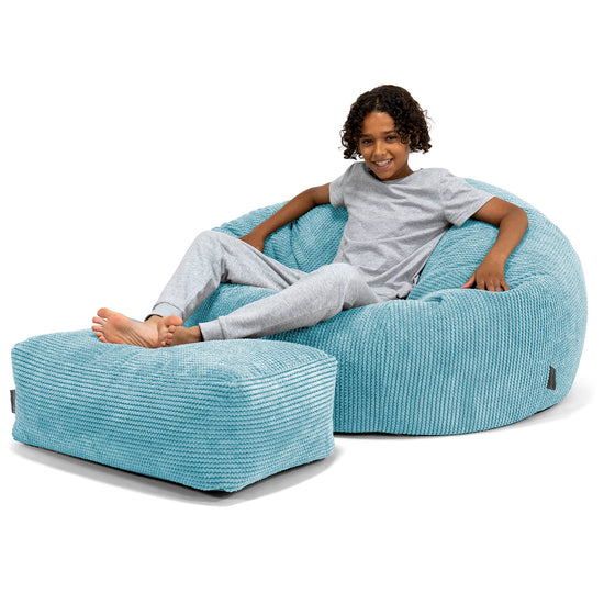 Canapé Pouf pour Enfant 6-14 ans - Velours Côtelé Gaufré Mer Égée 01