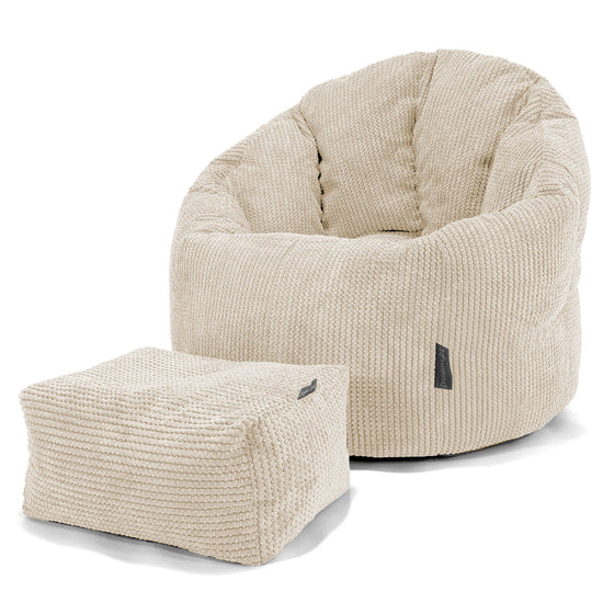 Pouf Chaise Design - Velours Côtelé Gaufré Crème 02
