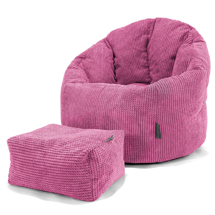 Pouf Chaise Design - Velours Côtelé Gaufré Rose 02