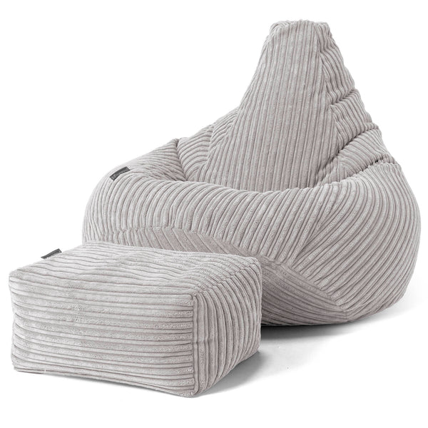 Pouf Gamer pour Enfant 6-14 ans - Côtelé Gris Argent 01