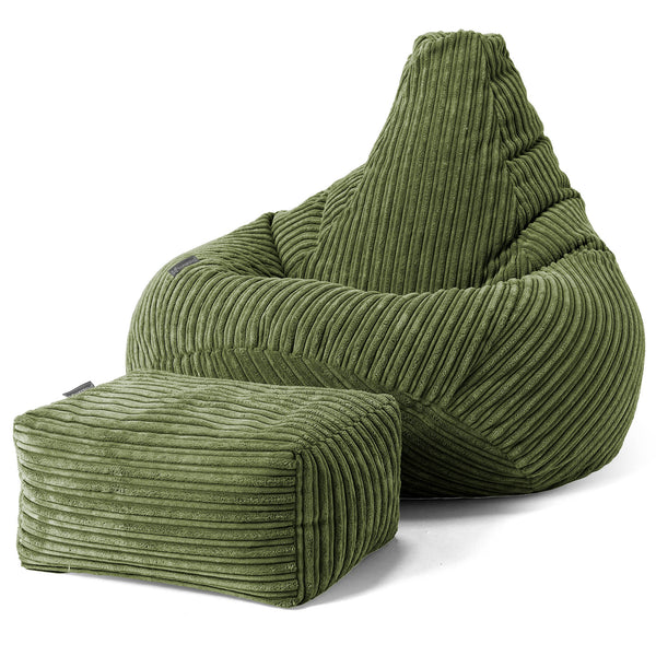 Pouf Gamer pour Enfant 6-14 ans - Côtelé Vert Forêt 01
