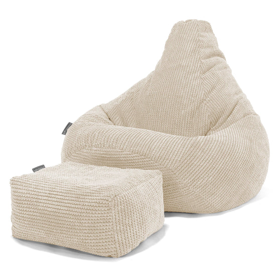 Pouf Gamer pour Enfant 6-14 ans - Velours Côtelé Gaufré Crème 03