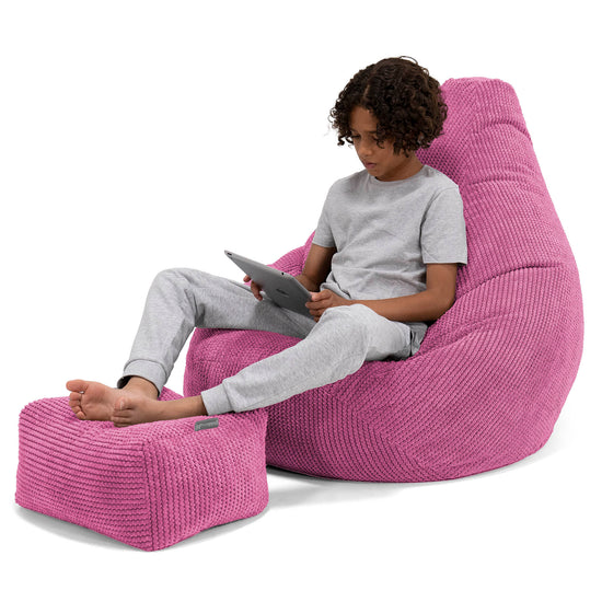 Pouf Gamer pour Enfant 6-14 ans - Velours Côtelé Gaufré Rose 01