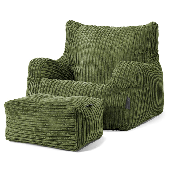 Joséphine Pouf Fauteuil Design - Côtelé Vert Forêt 02