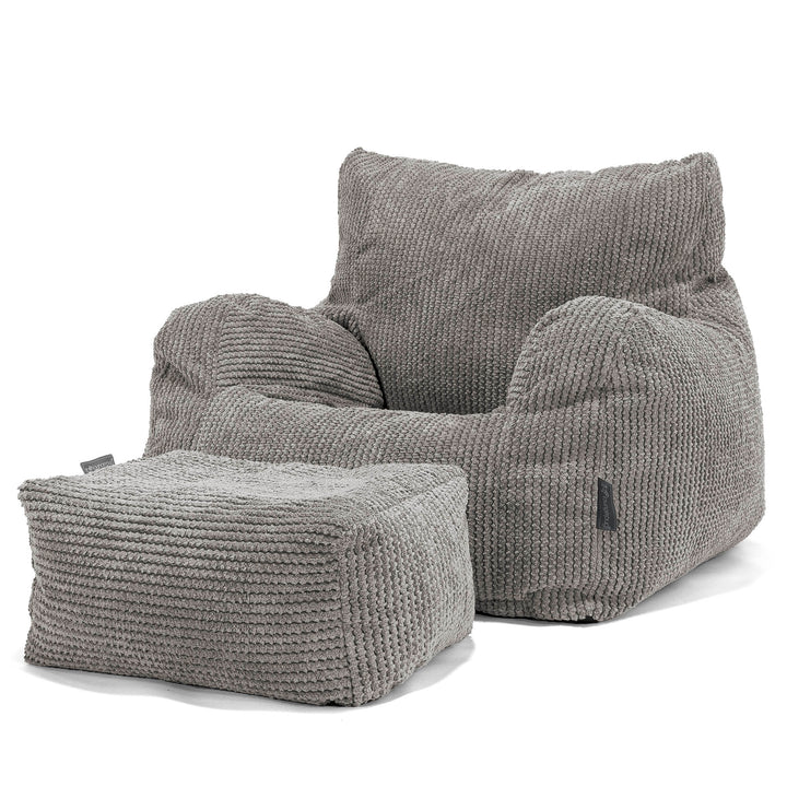 Pouf Fauteuil Design - Velours Côtelé Gaufré Anthracite 02