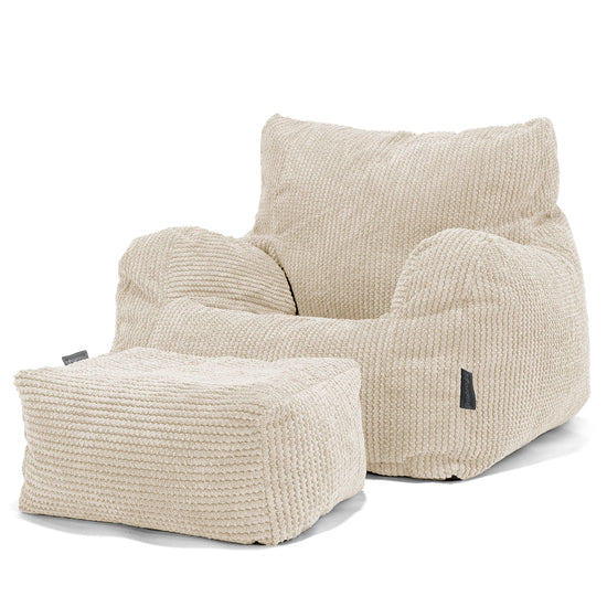 Pouf Fauteuil Design - Velours Côtelé Gaufré Crème 02