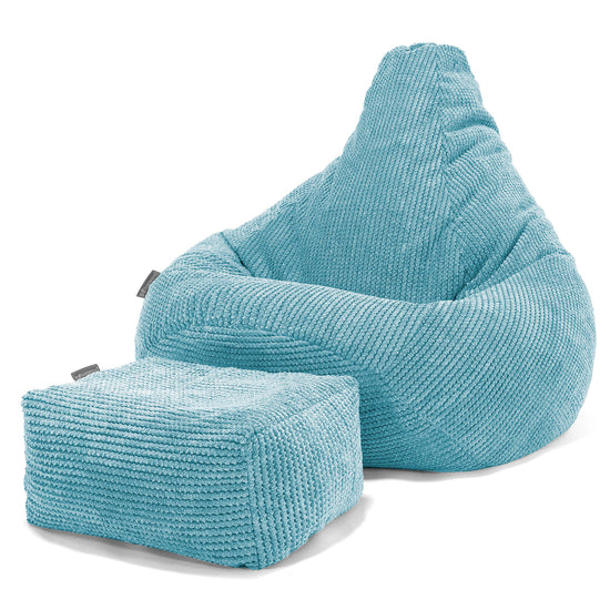 Pouf Poire Gamer - Velours Côtelé Gaufré Mer Égée 01