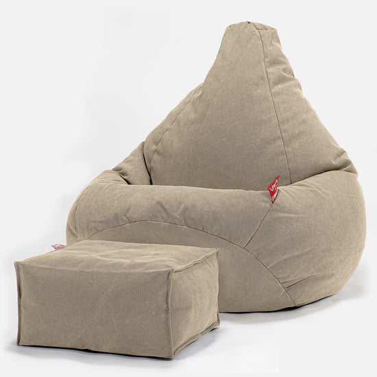 LOUNGE PUG - Pouf Poire Gamer - Poire - Stonewashed Terre Marron