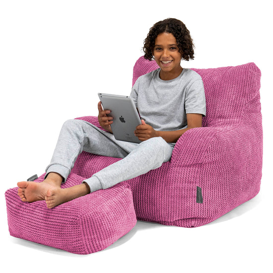Pouf Fauteuil pour Ados 6-14 ans - Velours Côtelé Gaufré Rose 01