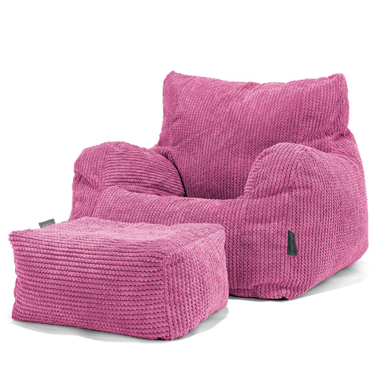Pouf Fauteuil pour Ados 6-14 ans - Velours Côtelé Gaufré Rose 03