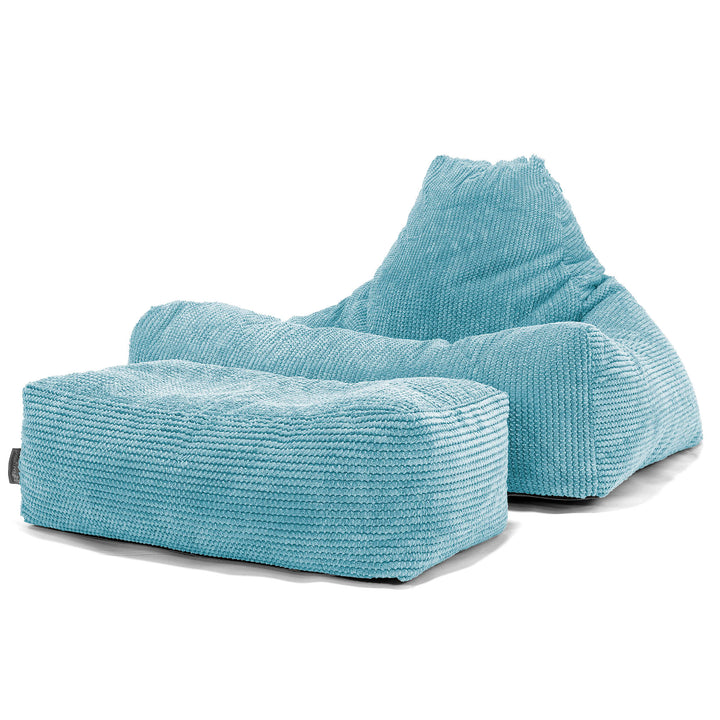 Pouf Fauteuil Relax - Velours Côtelé Gaufré Mer égée 02
