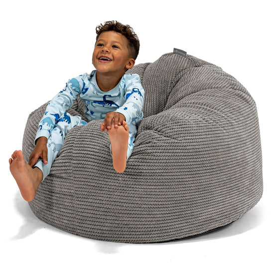 Pouf Géant Câlinou pour Enfants 3-8 ans - Velours Côtelé Gaufré Anthracite 01